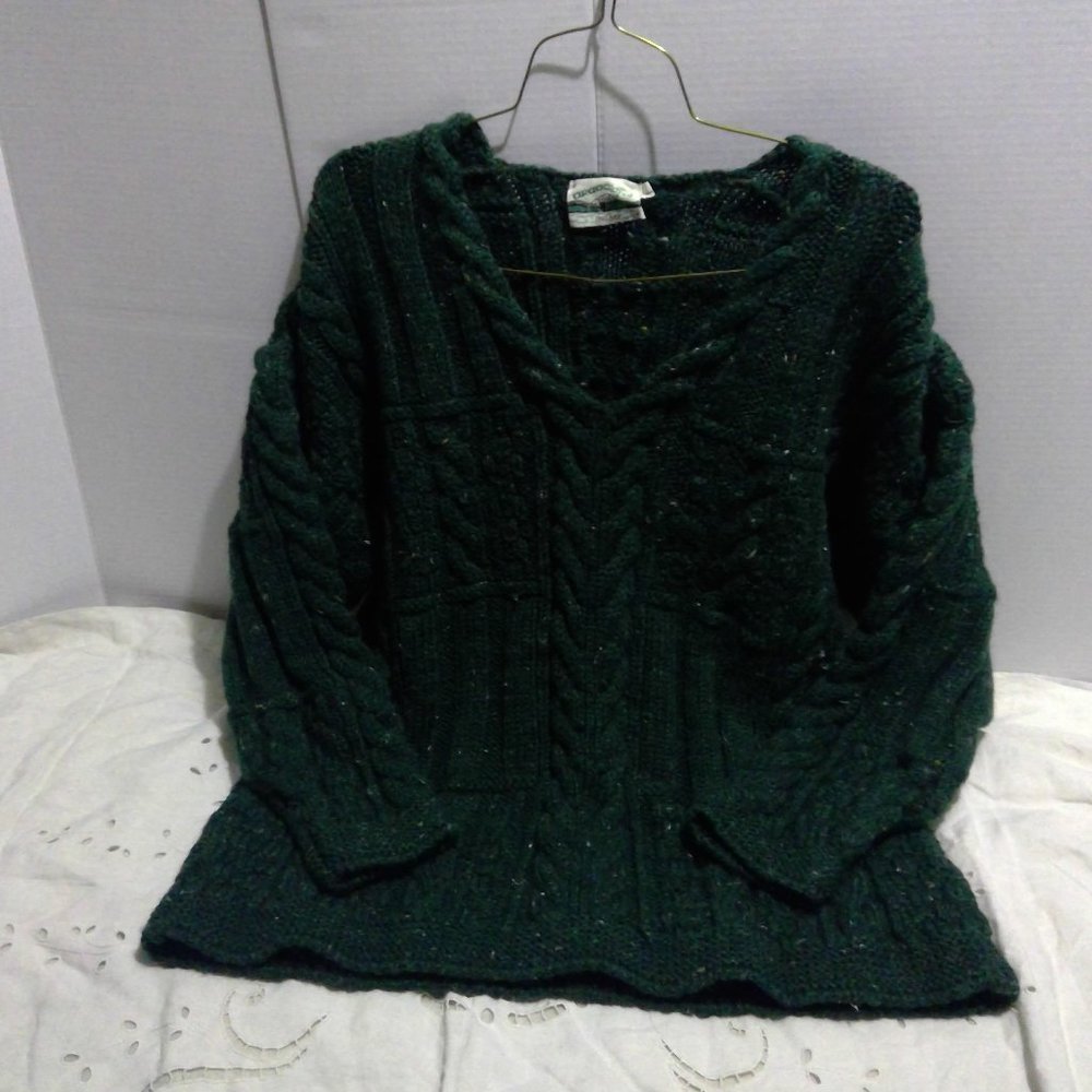 Vintage Aran Crafts Irish Sweater Green Tweed Unisex Large